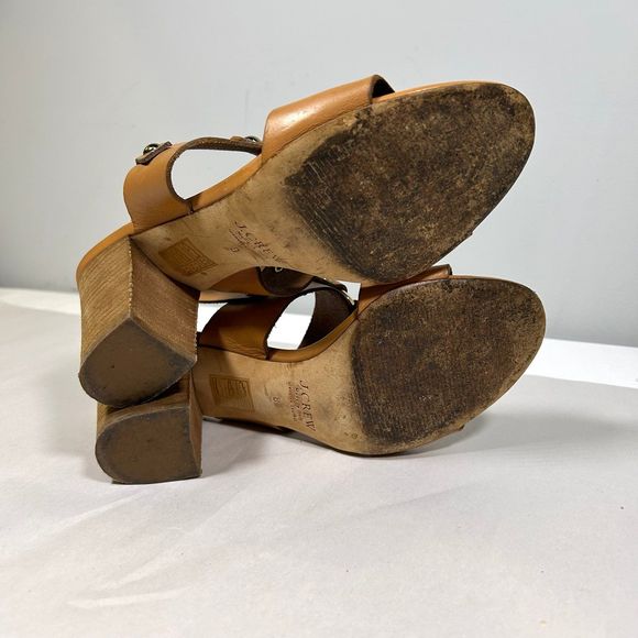 J Crew Equestrian Mid Block Heel Leather Sandals Womens 8 Tan - Picture 10 of 11